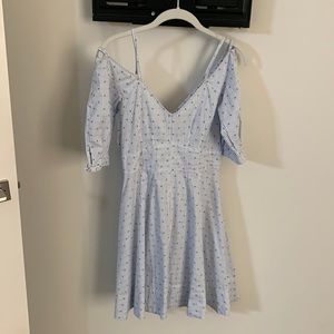 Adorable blue and white stripe off the shoulder Derek Lamb Crosby dress.